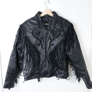 VINTAGE LEATHER GALLERY FLORAL FULL ZIP TASSEL JACKET WOMENS SIZE XL W/ LINING